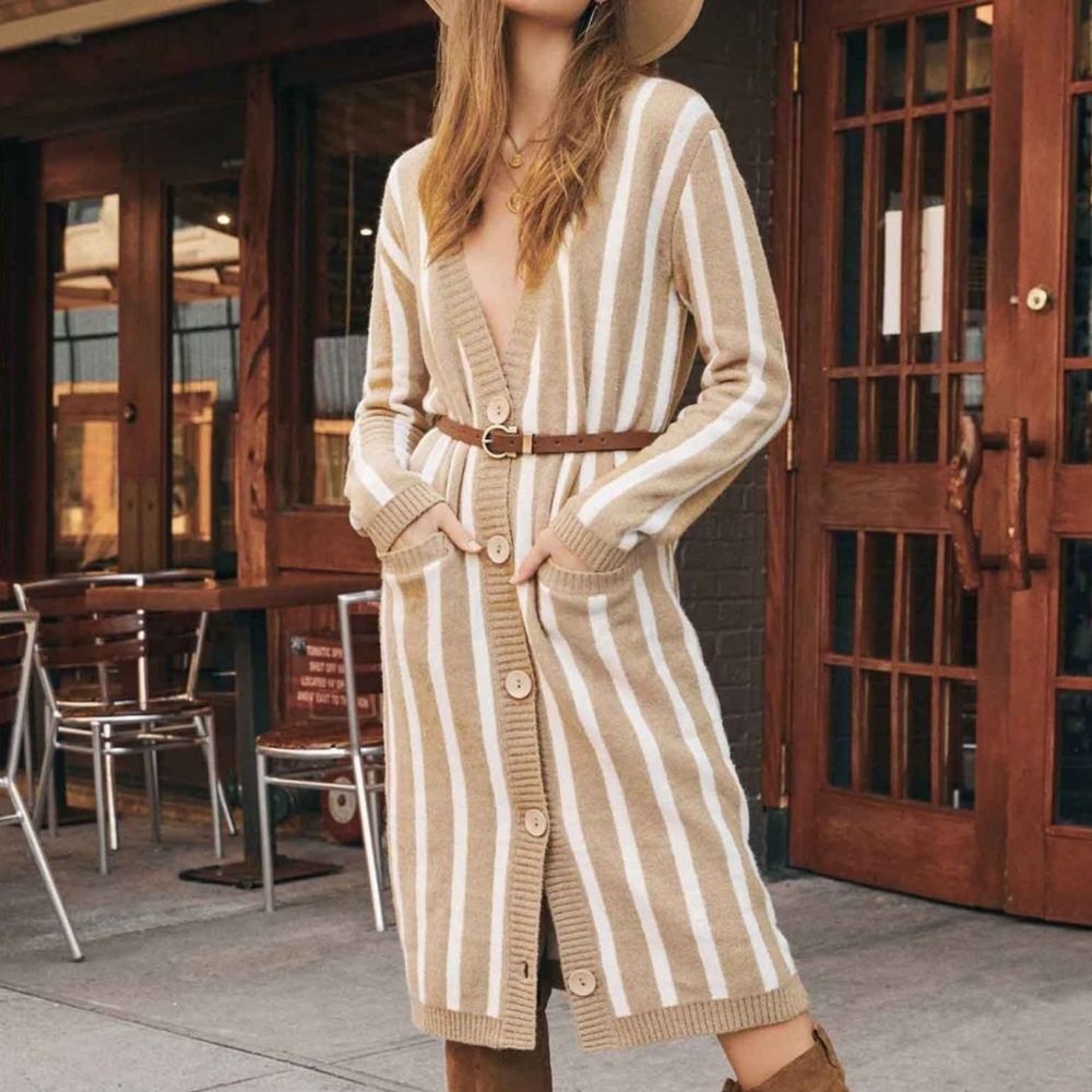All:row Striped Longline Cardigan Sweater Size M